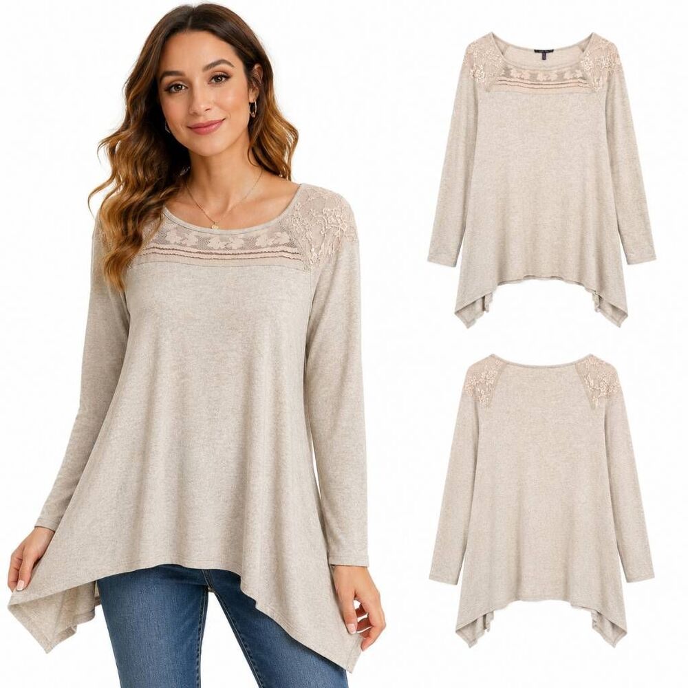 Olivia Sky XL Beige Lace Asymmetrical Tunic Top